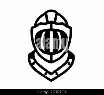 casco cavaliere medievale da armatura cavaliere in bianco e nero isolato come vettore per segni, logo, applicazioni e siti web Illustrazione Vettoriale