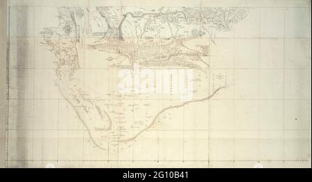 MAPPA DELLA PARTE MERIDIONALE O DEL SUDAFRICA. Questa carta copre l'intera zona meridionale, a nord delimitata dalla linea 32º ZB; il mare è solo indicato a sud della costa dall'Houtbaai alla foce del fiume Sondags; è divulgato da una mappa di guida con le coordinate di lunghezza e latitudine; con descrizioni di luoghi e fattorie Foto Stock