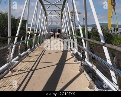 Swan Thompson Bridge a Victoria Park Belfast Foto Stock