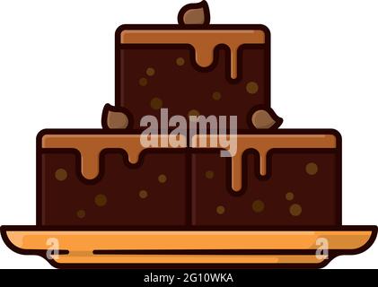 Caramel Brownie torta stack su un piatto isolato vettore illustrazione per Brownie Day l'8 dicembre Illustrazione Vettoriale