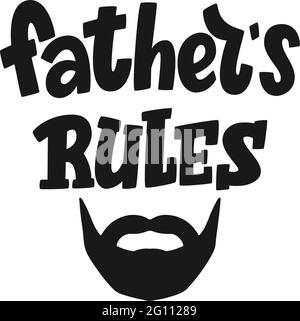 Le regole del Padre scritte. Dad regole come concetto patriarcale di famiglia. Biglietto d'auguri per il giorno del Padre. Scritta decorata con barba. Scritte a mano Illustrazione Vettoriale