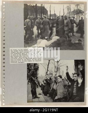 Prima Razzia sugli ebrei; libro di foto e collage 'la macchina fotografica nascosta'. Due foto della considerazione degli ebrei ad Amsterdam: Gli ebrei sono guidati insieme dagli "Ordnungspolizei" dal Jodenbuurt (foto sopra). Su Jonas Daniël Meyerplein, gli ebrei sono costretti a inginocchiarsi a terra (foto sotto). Il raid si è svolto il 22 febbraio 1941. Ne è seguita una seconda il 23 febbraio. 427 Ebrei furono arrestati. Uno è sopravvissuto alla guerra. Queste incursioni sono state la ragione dello sciopero di febbraio. Foto Stock