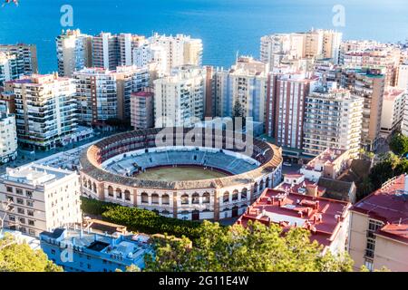 Veduta aerea di un'arena a Malaga, Spagna Foto Stock