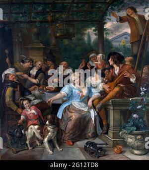 Jan Steen. Merry Company su una terrazza dell'artista olandese dell'età d'oro, Jan Havickszoon Steen (c.. 1626-1679), olio su tela, c.. 1670 Foto Stock