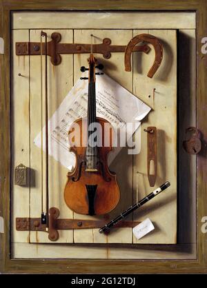 William Harnet. Still Life - violino e musica di William Michael Harnet (1848-1892), olio su tela, 1888 Foto Stock