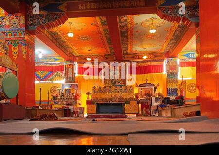 Samdruptse Monastery, Ravangla, Sikkim, India - 20 ottobre 2016 : veduta interna del Monastero buddista di Sambruptse, Sikkim, India. Foto Stock