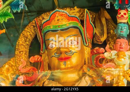 Faccia del Buddha di Goutama, simbolo religioso buddista, Monastero di Sikkim - Sikkim , India Foto Stock