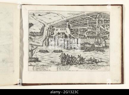 Attacco fallito a Nijmegen, 1589; Serie 10: Eventi olandesi e stranieri, 1587-1612. Fallito attacco a Nijmegen, 10 agosto 1589. Martin Schenck annegato nella Waal. Episodio della guerra di Keulse. Con didascalia di 8 regole in tedesco e 3 regole in francese. Senza numero. Foto Stock