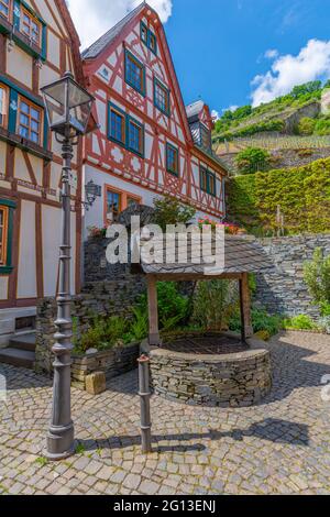 Piccola città commerciale di Bacharach, alta Valle del Medio Reno, patrimonio mondiale dell'UNESCO, Renania-Palatinato, Germania Foto Stock