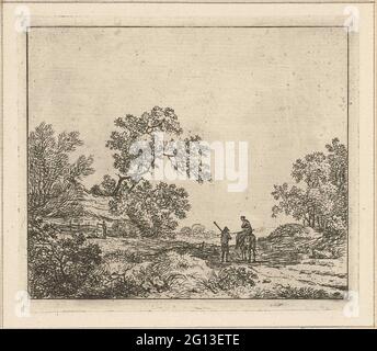 Paesaggio con l'uomo a piedi e la donna a cavallo; sei paesaggi. Foto Stock