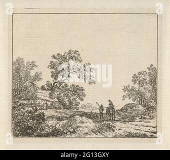 Paesaggio con l'uomo a piedi e la donna a cavallo; sei paesaggi. Foto Stock