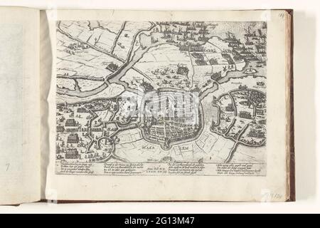 Siege Van Haarlem, 1572; Serie 6: Eventi olandesi, 1571-1576. Mappa della città di Haarlem e della zona circostante con i luoghi dell'esercito dell'assedio truppe spagnole di Don Frederik. Sopra le navi Alva e il Principe d'Orange sulle acque dell'Haarlemmermeer. L'assedio il 11 dicembre 1572. Con didascalia di 16 regole in tedesco. Numerato: 10. Foto Stock