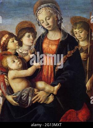 Sandro Botticelli - Vergine Bambino due Angeli giovane Giovanni Battista 1465 Foto Stock