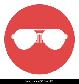 Occhiali da sole vettore piatto glifo bianco icona. Cartello estivo. Simbolo grafico per siti web di viaggi e turismo e applicazioni design, logo, app, UI Illustrazione Vettoriale