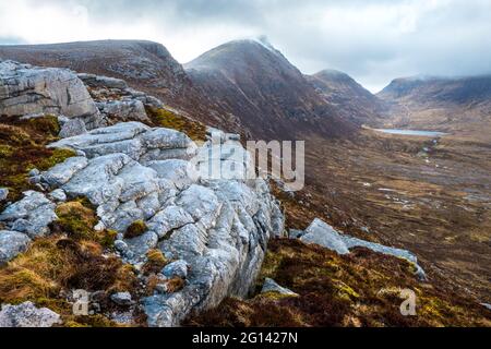 Quinag, una montagna in Assynt, negli altopiani nord-occidentali della Scozia Foto Stock