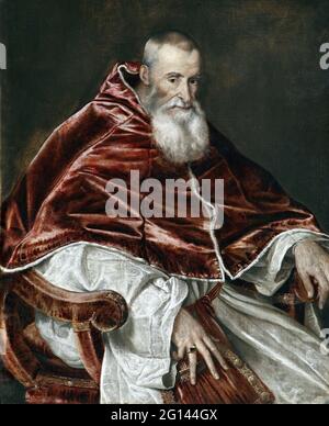 Tiziano Vecellio - Ritratto di Alessandro Farnese Papa Paolo III Foto Stock