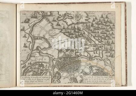 Siege Van Haarlem, 1572; Serie 6: Eventi olandesi, 1571-1576 (copie). Mappa della città di Haarlem e della zona circostante con i luoghi dell'esercito dell'assedio truppe spagnole di Don Frederik. Sopra le navi Alva e il Principe d'Orange sulle acque dell'Haarlemmermeer. L'assedio il 11 dicembre 1572. Con didascalia in due taccuini, ciascuno con 3 righe in tedesco. Senza numero. La stampa fa parte di un album. Foto Stock