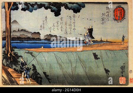 Utagawa Kuniyoshi 歌川 国芳 - Monte Fuji Sumid River Embankment C 1842 Foto Stock