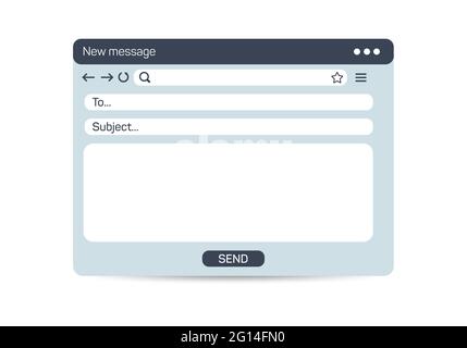 Interfaccia e-mail. Modello finestra di posta, cornice isolata per messaggi Internet, progettazione interfaccia utente di posta elettronica vuota. Pagina di illustrazione della finestra di posta elettronica vettoriale. Illustrazione Vettoriale