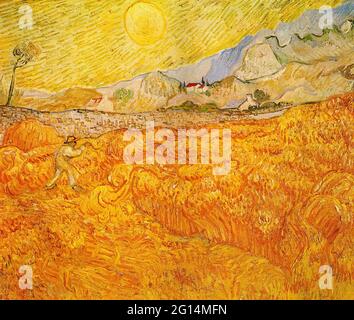 Vincent Van Gogh - campo di grano dietro Saint Paul Hospital con Reaper 1889 Foto Stock