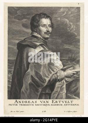 Ritratto del pittore Andries van Eertvelt; Andreas van Ertvelt Pinctor TriMIVM NAVIVQVE MAIREVM Antverpiae. Foto Stock