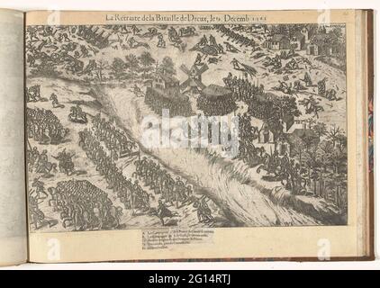 Ritiro dopo la battaglia di Dreux, 1562; la Retraite de la Bataille de Dreux, LE 19. Dicembre 1562. Ritiro dopo la Battaglia di Dreux tra gli ugonotti e i cattolici, 19 dicembre 1562. Gli eserciti lasciano il campo di battaglia. Nella didascalia la leggenda A-e in francese. Senza numero. Foto Stock