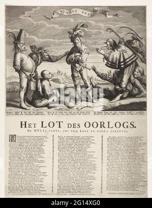 Diogenes avvistato dal popolo; il destino della guerra; Mundus riempie i decipi; Almanach reale dal 1706 / 't Lusthof da Momus. Il filosofo Diogenes è sul mercato dove si è Unito a un uomo con una lanterna dal popolo. Lo spettacolo qui utilizzato come cartone animato nel contesto della guerra di successione spagnola. Sulla foglia sotto il piatto un versetto in 3 colonne in olandese. Parte di una serie di cartrenti sui francesi e alleati dall'anno 1706. Foto Stock