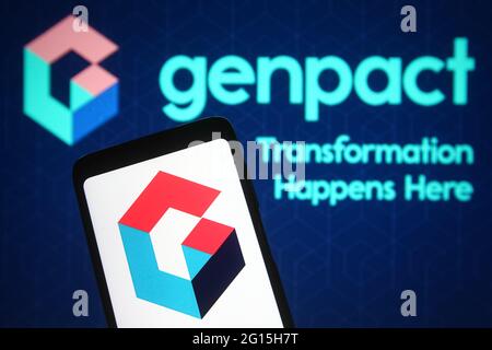 Ucraina. 04 giugno 2021. In questa illustrazione fotografica, il logo Genpact viene visualizzato sullo schermo di uno smartphone. Credit: SOPA Images Limited/Alamy Live News Foto Stock