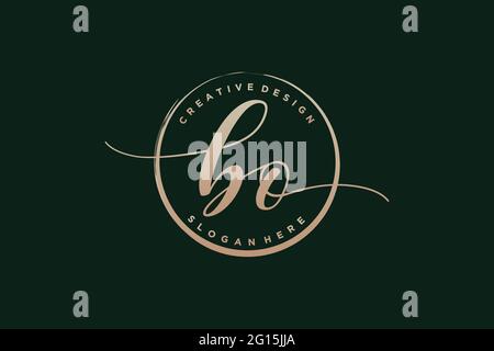Logo di scrittura a mano BO con modello circolare firma vettoriale, matrimonio, moda, floreale e botanico con modello creativo. Illustrazione Vettoriale