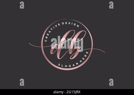DB Handwriting logo con dima circolare firma vettoriale, matrimonio, moda, floreale e botanico con modello creativo. Illustrazione Vettoriale