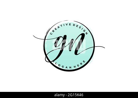 Logo GN manoscritto con dima circolare vetector firma, matrimonio, moda, floreale e botanico con modello creativo. Illustrazione Vettoriale