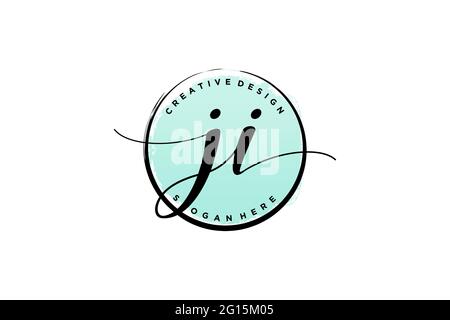 LOGO JI Handwriting con modello circolare firma vettoriale, matrimonio, moda, floreale e botanico con modello creativo. Illustrazione Vettoriale