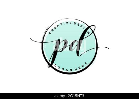 PD Handwriting logo con dima circolare vetector firma, matrimonio, moda, floreale e botanico con modello creativo. Illustrazione Vettoriale