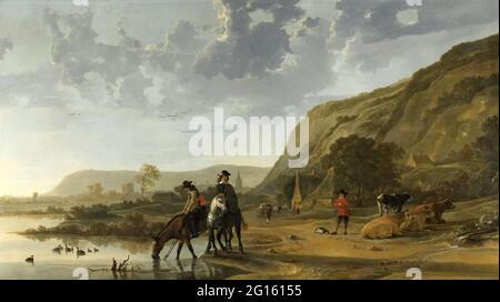 Aelbert Cuyp - paesaggio fluviale con Riders Foto Stock