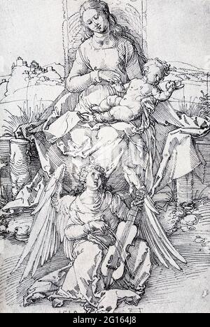 Albrecht Dürer - Madonna Child Music Making Angel 1519 Foto Stock