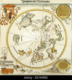 Albrecht Dürer - Mappa Cielo meridionale con rappresentazioni costellazioni decorate con Crest 1515 Foto Stock