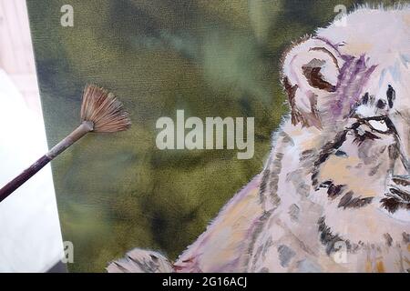 Dipinto ad olio in corso - Snow Leopard Foto Stock