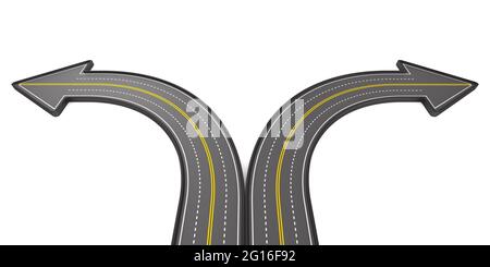 direzione della strada su sfondo bianco. Illustrazione 3D isolata Foto Stock