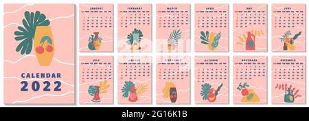 Calendario 2022 in illustrazione vettoriale stile boho Illustrazione Vettoriale