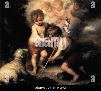 Bartolomé Esteban Murillo - Cristo infantile bere acqua San Giovanni 1675 Foto Stock