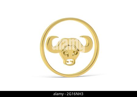 Icona Golden 3d bison isolata su sfondo bianco - rendering 3d Foto Stock