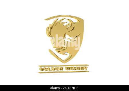 Icona Golden 3d bison isolata su sfondo bianco - rendering 3d Foto Stock