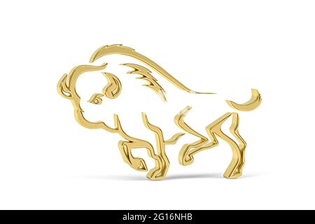 Icona Golden 3d bison isolata su sfondo bianco - rendering 3d Foto Stock
