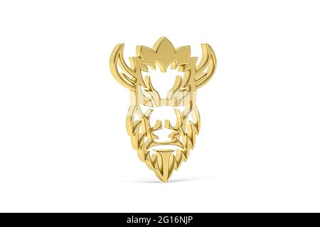 Icona Golden 3d bison isolata su sfondo bianco - rendering 3d Foto Stock