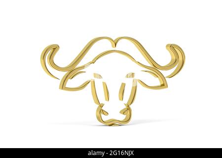 Icona Golden 3d bison isolata su sfondo bianco - rendering 3d Foto Stock