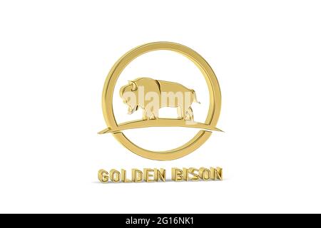 Icona Golden 3d bison isolata su sfondo bianco - rendering 3d Foto Stock