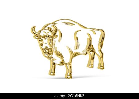 Icona Golden 3d bison isolata su sfondo bianco - rendering 3d Foto Stock