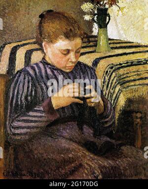 Camille Pissarro - giovane donna che mendono le sue calze 1895 Foto Stock
