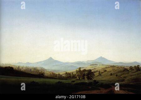 Caspar David Friedrich - Paesaggio boemo con il Monte Milleschauer 1808 Foto Stock