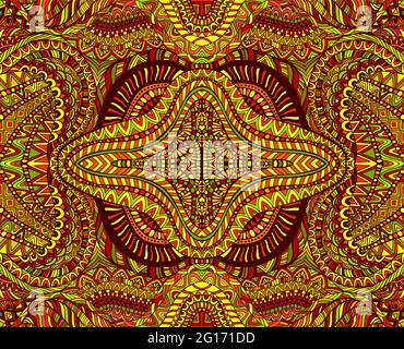 Incredibile caleidoscopio shamanico tribale ornamentale psichedelico trippy mandala. Illustrazione Vettoriale